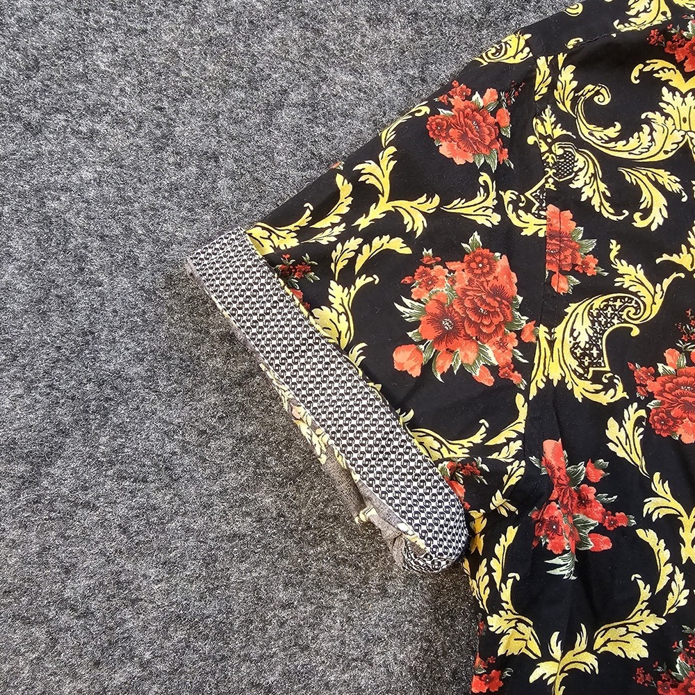 Denim & Flower Ricky Singh Shirt Mens Large Slim Fit Black Gold Floral Paisley - Picture 8 of 8